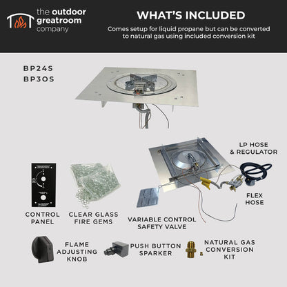 The Outdoor GreatRoom Company Crystal Fire Plus 42" x 42" Square Direct Spark LPG Gas Burner Insert and Plate Kit