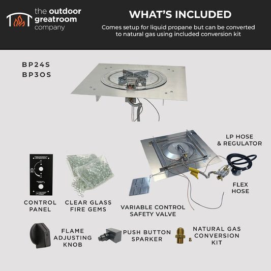 The Outdoor GreatRoom Company Crystal Fire Plus 42" x 42" Square Direct Spark LPG Gas Burner Insert and Plate Kit