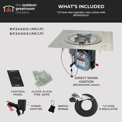 The Outdoor GreatRoom Company Crystal Fire Plus 42" x 42" Square Direct Spark LPG Gas Burner Insert and Plate Kit