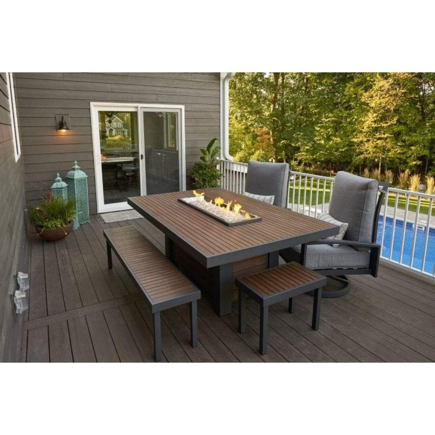 The Outdoor GreatRoom Company Kenwood and Brooks 81" Linear Dining Height Gas Fire Pit Table
