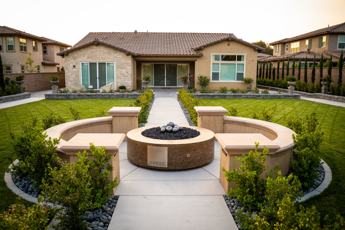 Florence Concrete Fire Pit 46" - 20" Tall by The Outdoor Plus - Free Cover Included