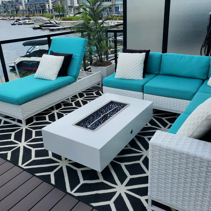 Cabo Linear Concrete Fire Pit by The Outdoor Plus - Free Cover Included