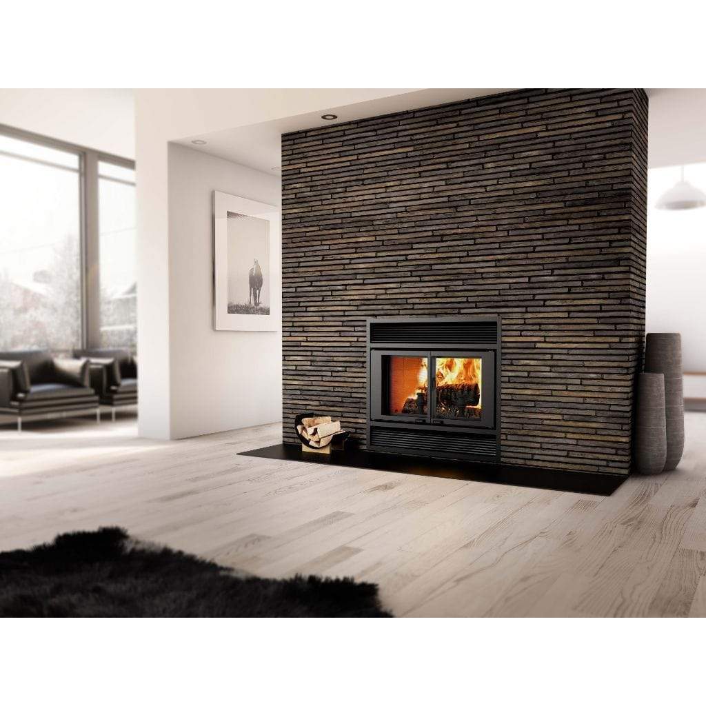 Valcourt Manoir Wood Burning Fireplace With Black Traditional Faceplate Louver