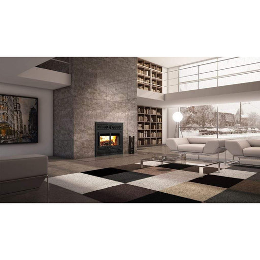 Valcourt Waterloo High-Efficiency Wood Fireplace With Black Crown Style Faceplate & Classic Moulded Brick Panels
