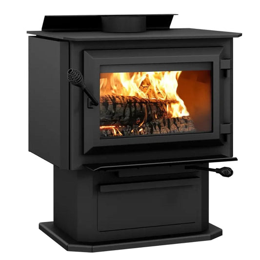 Ventis HES170 25" Black Wood Burning Medium Stove With Pedestal, EPA2020 Certified