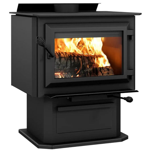 Ventis HES240 27" Black Wood Burning Large Stove With Pedestal, EPA2020 Certified
