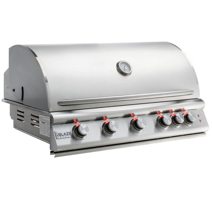 Blaze Grill Package - Premium LTE 40" 5-Burner Built-In Liquid Propane Grill, Double Side Burner and Beverage Center in Stainless Steel