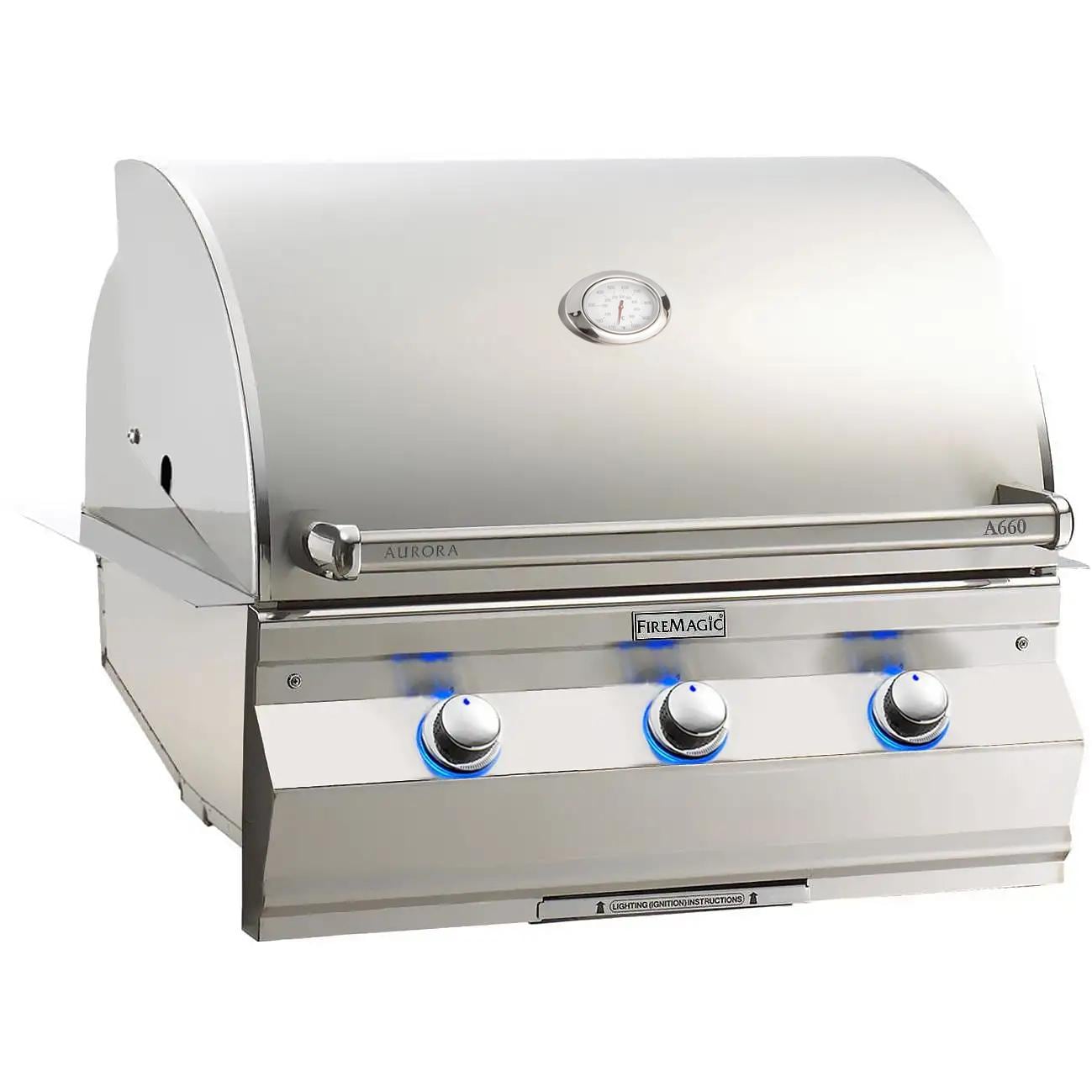 Fire Magic 30" Aurora Built-In Natural Gas Grill with One Infrared Burner And Analog Thermometer (A660I-7LAN)