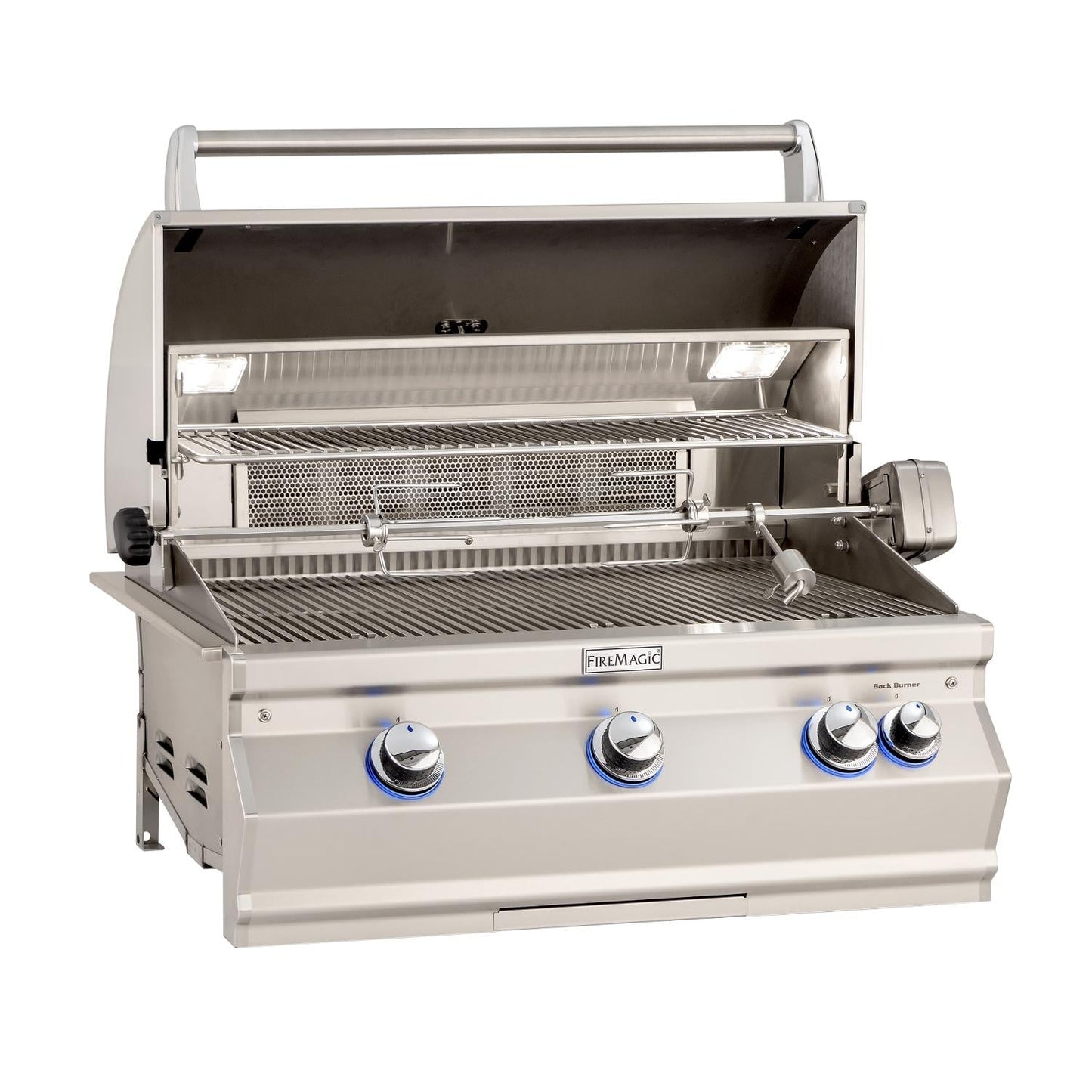 Fire Magic Aurora 30" Propane Gas Grill with One Infrared Burner, Rotisserie, Side Burner, & Analog Thermometer (A660S-8LAP-62)
