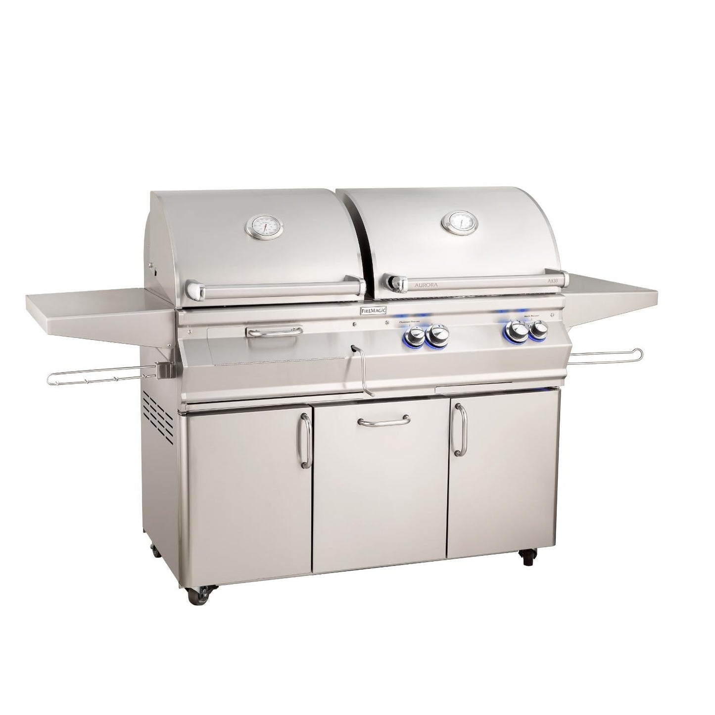 Fire Magic 46" Aurora Freestanding Liquid Propane Gas & Charcoal Combo Grill with One Infrared Burner Rotisserie & Analog Thermometer (A830S-8LAP-61-CB)