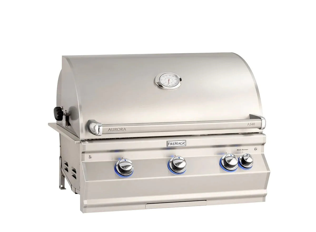 Fire Magic Aurora A540i 30" Natural Gas Built-In Grill with 1 Sear Burner, Backburner, Rotisserie Kit and Analog Thermometer (A540I-8LAN)
