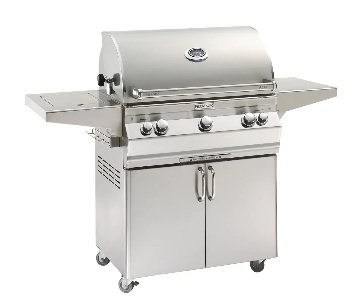 Fire Magic Aurora A540s 30" Propane Gas Freestanding Grill, Single Side Burner, Backburner, Rotisserie Kit and Analog Thermometer (A540S-8EAP-62)