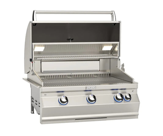 Fire Magic Aurora A660i 30" Propane Gas Built-In Grill with 1 Sear Burner, Backburner, Rotisserie Kit and Analog Thermometer (A660I-8LAP)