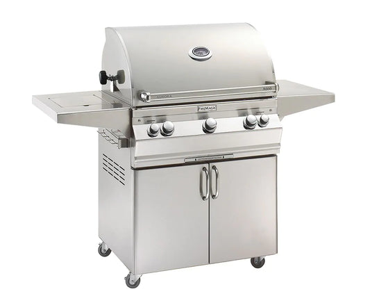 Fire Magic Aurora A660s 30" Natural Gas Freestanding Grill, Single Side Burner, 1 Sear Burner, Backburner, Rotisserie Kit and Analog Thermometer (A660S-8LAN-62)