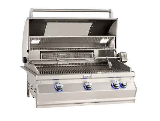 Fire Magic Aurora A790i 36" Propane Gas Built-In Grill with 1 Sear Burner, Backburner, Rotisserie Kit, Magic View Window and Analog Thermometer (A790I-8LAP-W)
