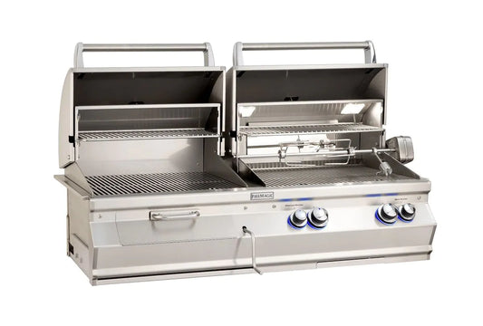 Fire Magic Aurora A830s 46" Propane Gas and Charcoal Built-In Dual Grill with 1 Sear Burner, Backburner, Rotisserie Kit and Analog Thermometer (A830I-8LAP-CB)