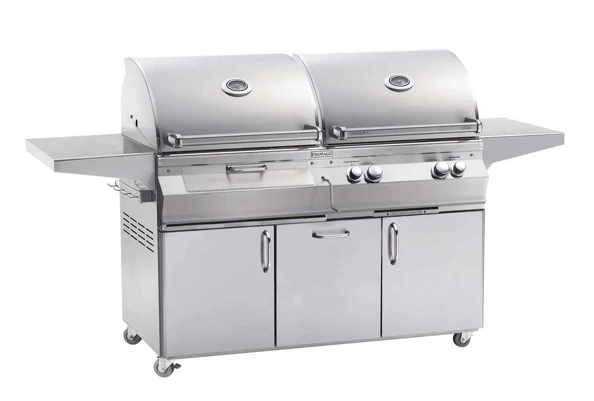 Fire Magic Aurora A830s 46" Propane Gas and Charcoal Freestanding Dual Grill with Backburner, Rotisserie Kit and Analog Thermometer (A830S-8EAP-61-CB)
