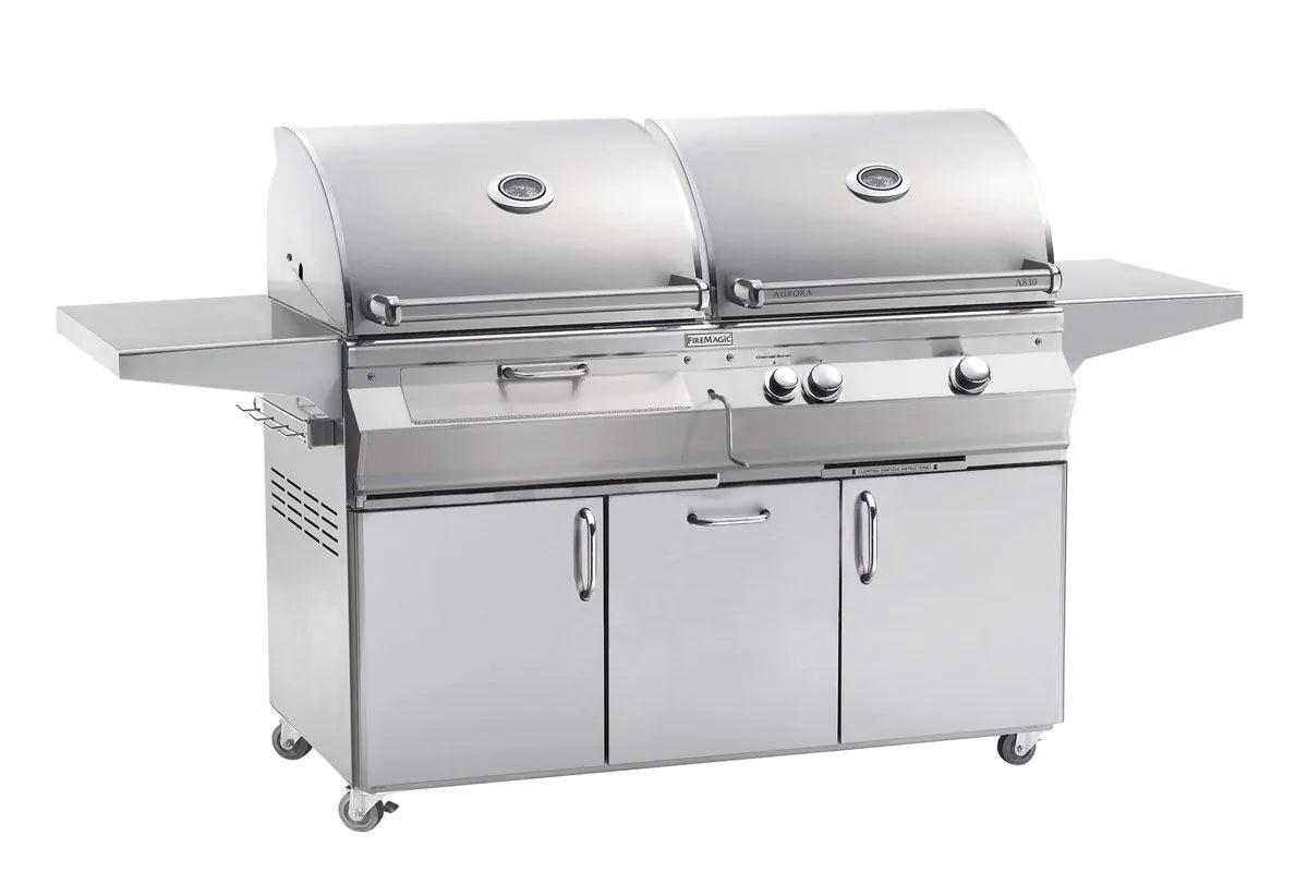 Fire Magic Aurora A830s 46" Propane Gas and Charcoal Freestanding Dual Grill with 1 Sear Burner and Analog Thermometer (A830S-7LAP-61-CB)
