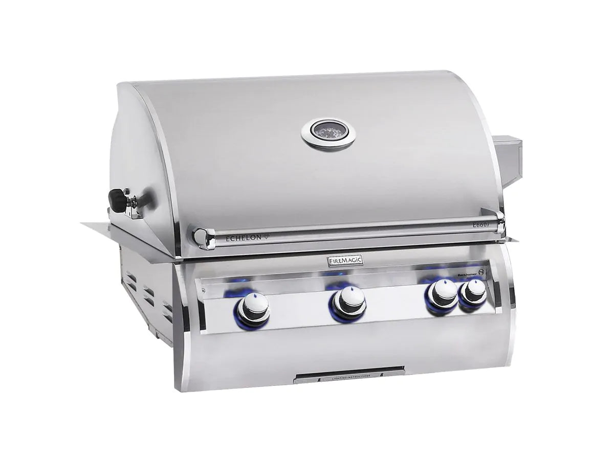 Fire Magic Echelon Diamond E660i 30" Propane Gas Built-In Grill with 1 Sear Burner, Backburner, Rotisserie Kit and Analog Thermometer (E660I-8LAP)