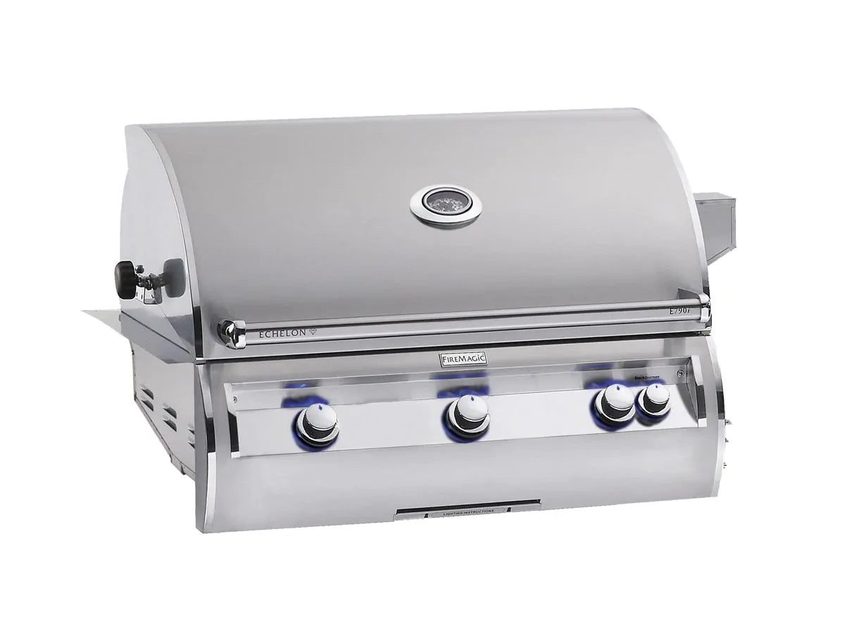 Fire Magic Echelon Diamond E790i 36" Propane Gas Built-In Grill with 1 Sear Burner, Backburner, Rotisserie Kit and Analog Thermometer (E790I-8LAP)