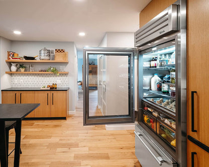 True Residential TR30RBFLSGA 30 Inch Stainless Glass Door Left Hinge Refrigerator With Bottom Freezer