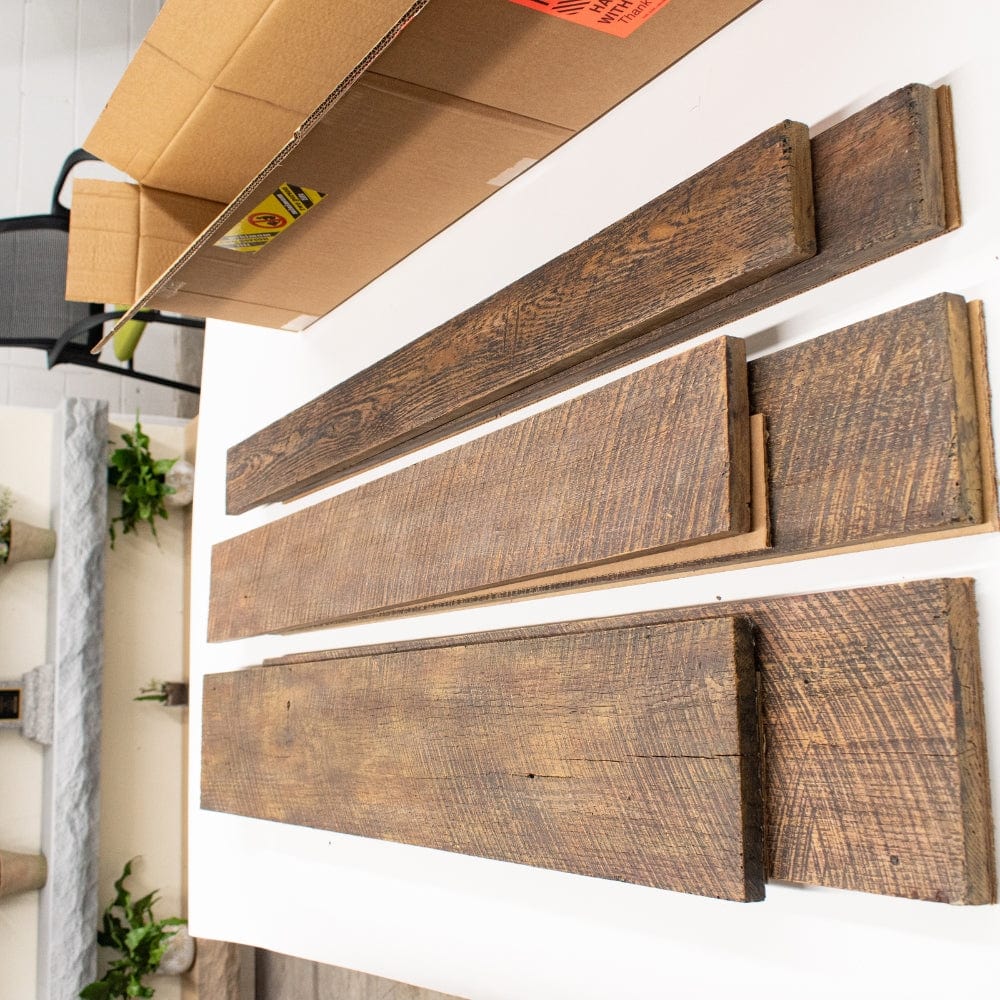 Wooden wall board for fireplace design.