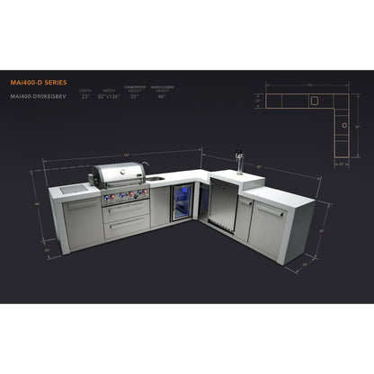 Mont Alpi 400 Deluxe BBQ Grill Island with 90 Degree Corner, Kegerator & Beverage Center - MAI400-D90KEGBEV
