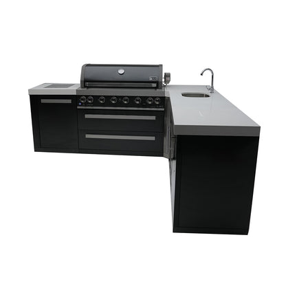 Mont Alpi 805 Black Stainless Steel BBQ Grill Island with 90 Degree Corner & Beverage Center - MAi805-BSS90BEV