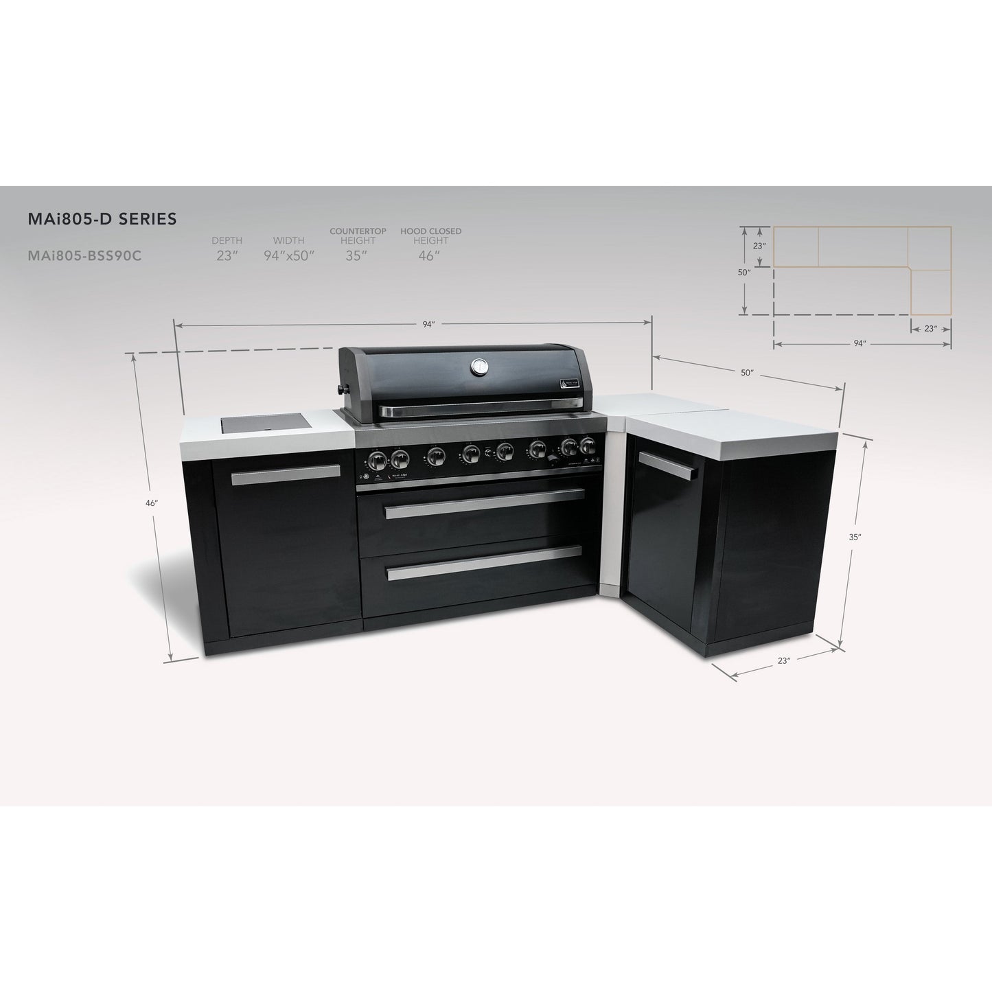 Mont Alpi 805 Black Stainless Steel BBQ Grill Island with 90 Degree Corner - MAi805-BSS90C