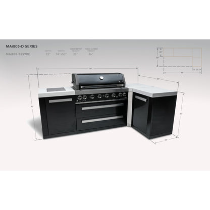Mont Alpi 805 Black Stainless Steel BBQ Grill Island with 90 Degree Corner - MAi805-BSS90C