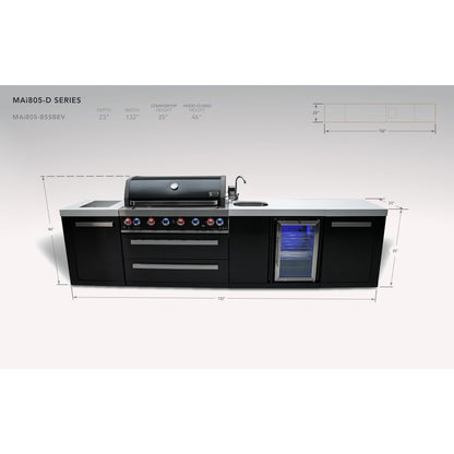 Mont Alpi 805 Black Stainless Steel BBQ Grill Island with Beverage Center - MAi805-BSSBEV