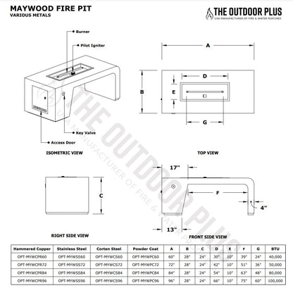 Maywood Metal Fire Table by The Outdoor Plus - Free Cover Included