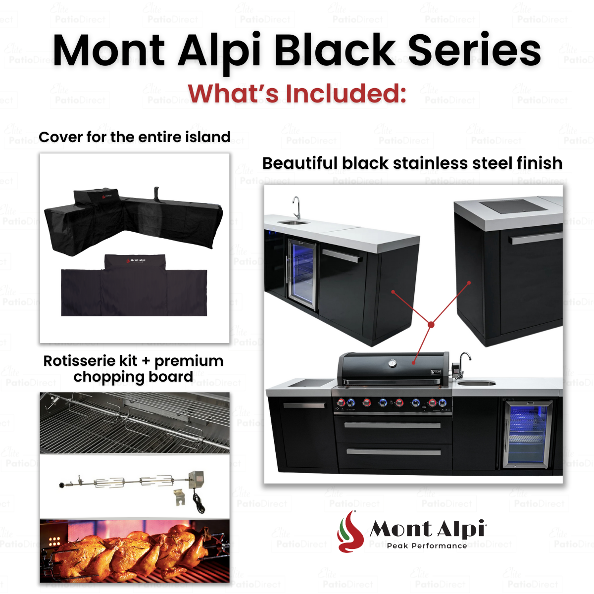 Mont Alpi 805 Black Stainless Steel BBQ Grill Island with 45 Degree Corners & Fridge - MAi805-BSS45FC