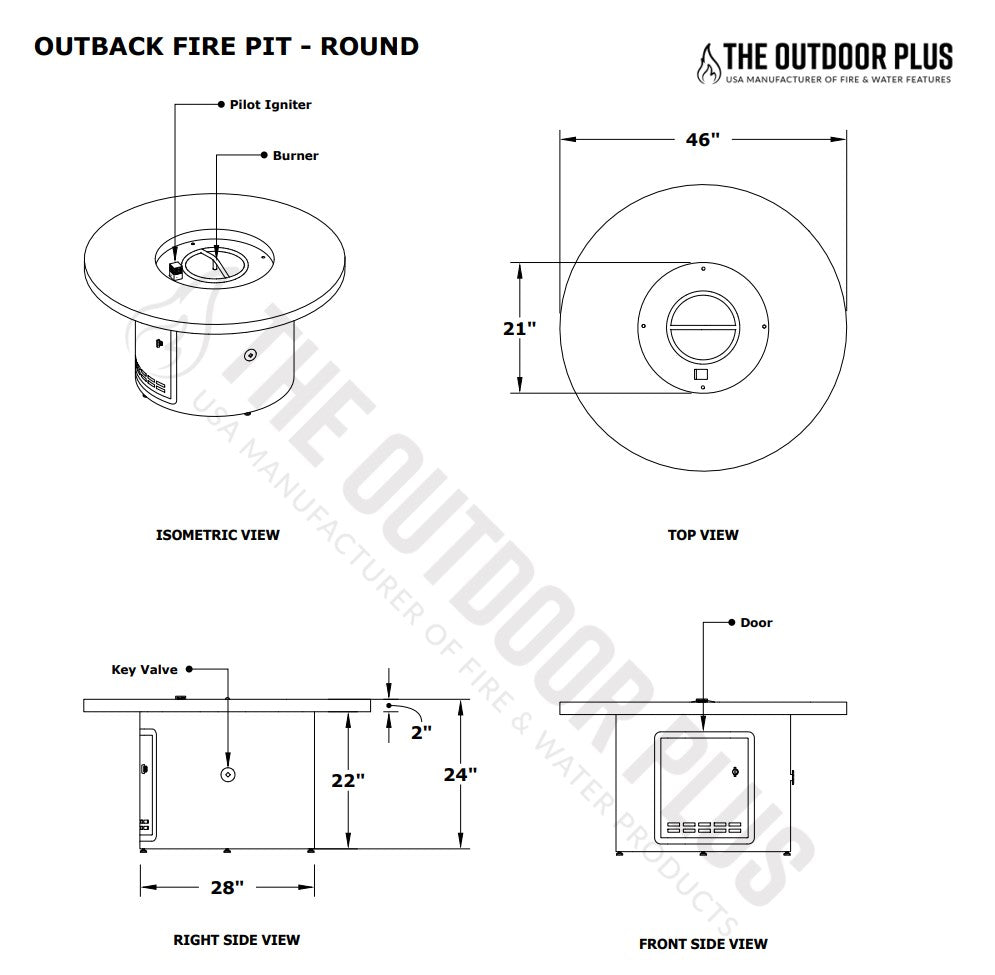 Round Outback Fire Pit by The Outdoor Plus - Free Cover Included