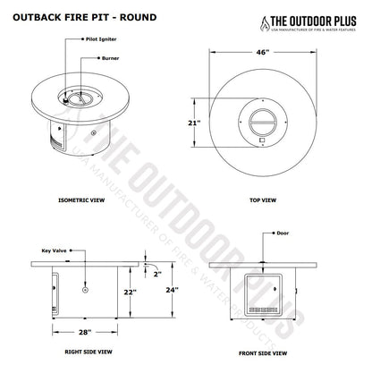 Round Outback Fire Pit by The Outdoor Plus - Free Cover Included
